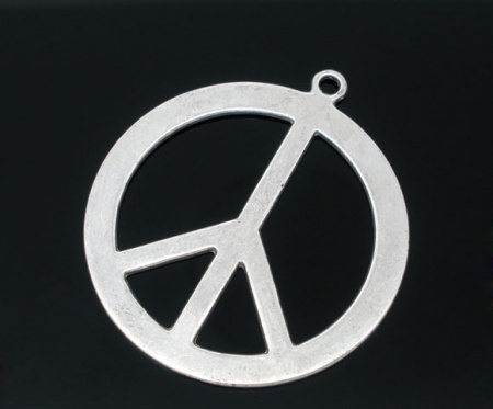 10 Antique Silver Color Peace Sign Charm Pendants 44x40mm Findings