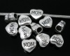 Изображение Бусины 11mm x 11mm，“ Сердце” c Надписью "MOM"，Античное серебро，Годные для пандора，Проданные 20 шт/уп