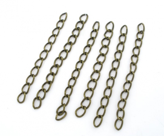 Immagine di Lega di Ferro Estensione Catene Per Bracciale Collana Gioielli Bronzo Antico 4mm x 5mm, 5cm Lunghezza, 100 Pz