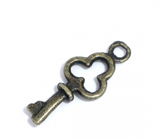 Picture of 200 PCs Brass Charms Antique Bronze Key 16mm x 6mm