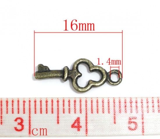 Bild von 200 Stück Messing Charms Bronzefarbe Schlüssel 16mm x 6mm