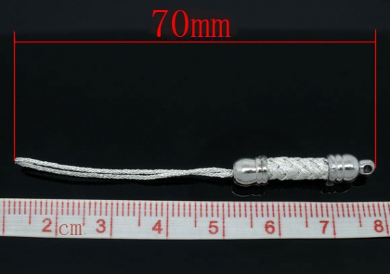 Immagine di Nylon Cordini di Cellulare Cinghia Bianco Argento lunghezza:7cm 20 Pz