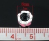 Picture of Zinc Metal Alloy European Style Large Hole Charm Beads Round Silver Plated Heart Carved Pink Enamel About 8mm Dia, Hole: Approx 5mm, 10 PCs