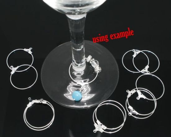 Immagine di Lega di Zinco Charm per Bicchiere di Vino Cerchio Argento Placcato 29mm x 26mm, 100 Pz