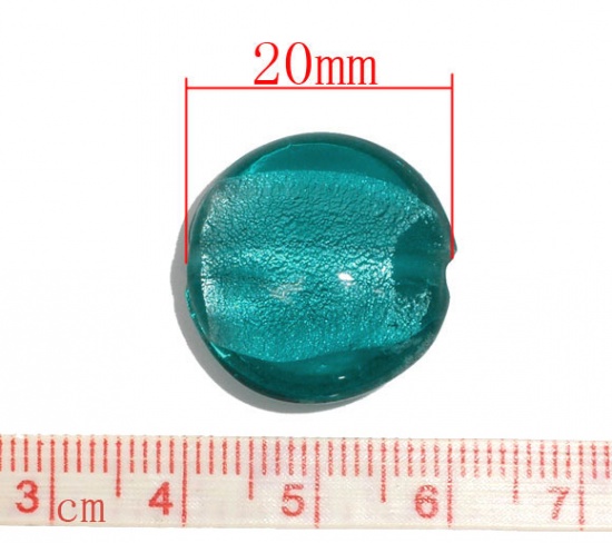 Picture of Lampwork Glass Loose Beads Round Cyan Foil About 20mm Dia, Hole: Approx 1.5mm, 20 PCs