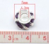 Picture of Zinc Metal Alloy European Style Large Hole Charm Beads Round Silver Plated Stripe Carved Purplr Enamel (With Gold Dust) About 12mm Dia, Hole: Approx 4.5mm, 10 PCs