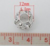 Picture of Zinc Metal Alloy European Style Large Hole Charm Beads Ball Silver Plated Clear Rhinestone About 12mm Dia, Hole: Approx 4.5mm, 10 PCs