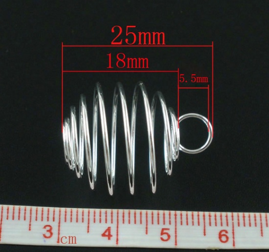 Picture of Alloy Spiral Bead Cages Pendants Lantern Silver Plated 25mm x 20mm, 20 PCs