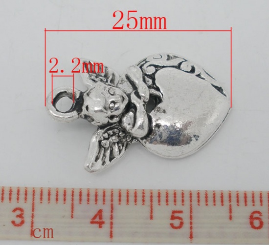 Picture of 20 Antique Silver Color Angel&Heart Charm Pendants 25x16mm