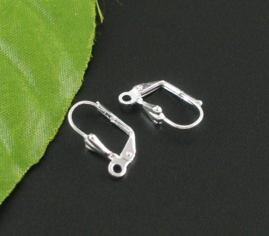 Picture of Brass Lever Back Clips Earring Findings Silver Plated 17mm( 5/8") x 10mm( 3/8"), 50 PCs                                                                                                                                                                       