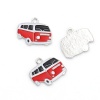 Picture of Zinc Based Alloy Charms Car Bus Silver Tone Black & Red Enamel 24mm(1") x 20mm( 6/8"), 10 PCs