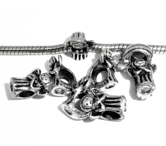 Immagine di Lega di Zinco Stile Europeo Perline Angelo Argento Antico Circa 12.0mm x 10.0mm, Foro: Circa 4.7mm, 20 Pz