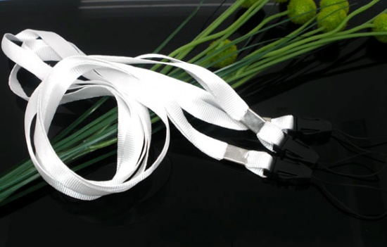Bild von Polyester & Plastik ID-Karte-Halter Halsband Umhängeband Schlaufe Band Weiß 48cm, 10 Stück