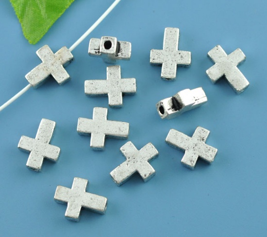 Bild von Zinklegierung Spacer Perlen Zwischenperlen Kreuz Antiksilber ca. 15mm x 12mm, Loch:ca. 2.2mm, 20 Stück