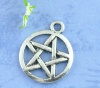 Picture of Zinc Based Alloy Pentacle Pentagram Charms Round Antique Silver 20mm( 6/8") x 17mm( 5/8"), 50 PCs