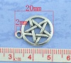 Imagen de Colgantes Aleación del Metal Del Zinc pentáculo Ronda,Estrellas de cinco puntos Plata Antigua Rhinestone 20.0mm x 17.0mm, 50 Unidades