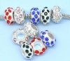 Picture of Zinc Metal Alloy European Style Large Hole Charm Beads Round Silver Plated Mixed Rhinestone About 11mm Dia, Hole: Approx 4.8mm, 10 PCs