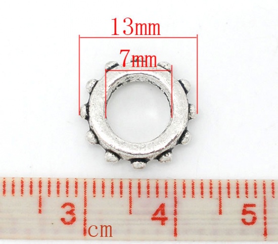 Picture of Zinc Based Alloy Spacer Beads Circle Ring Antique Silver Color Dot Carved About 13mm Dia, Hole:Approx 7mm, 30 PCs