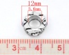 Picture of Zinc Metal Alloy European Style Large Hole Charm Beads Flower Antique Silver Mixed Rhinestone Pattern About 12mm x 8mm, Hole: Approx 5.6mm, 10 PCs