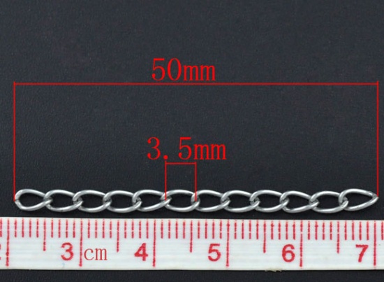 Immagine di Lega di Ferro Estensione Catene Tono Argento 50mm x 3.5mm, 100 Pz