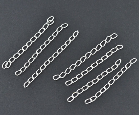 Picture of Silver Tone Extended &Extension Jewelry Chains /Tail Extender 50x3.5mm, sold per packet of 100