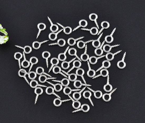 Picture of Silver Tone Screw Eyes Bails Top Drilled Findings 8mm x 4mm, sold per packet of 1000
