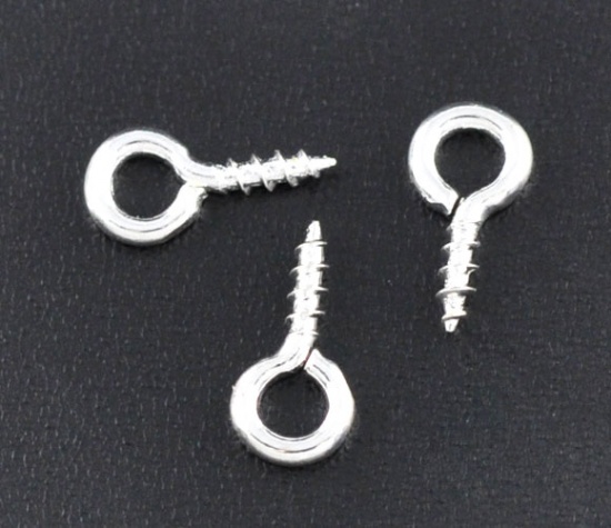 Picture of Silver Plated Screw Eyes Bails Top Drilled Findings 8mm x 4mm, sold per packet of 1000
