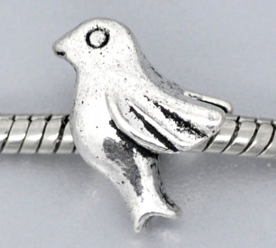 Picture of Zinc Metal Alloy European Style Large Hole Charm Beads Pigeon Antique Silver About 16mm x 11mm, Hole: Approx 4.5mm, 20 PCs