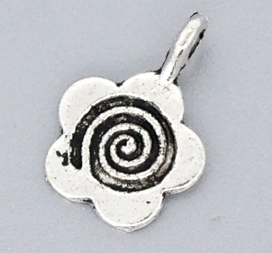 Picture of Zinc metal alloy Bails Beads Flower Antique Silver Color Flower Pattern 15mm x 11mm, 25 PCs