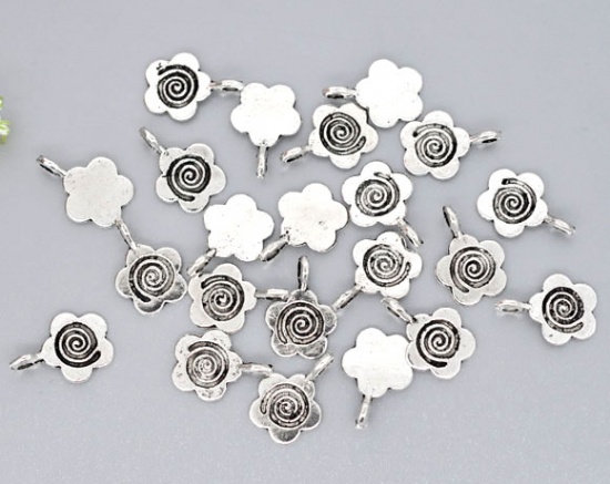 Picture of Zinc metal alloy Bails Beads Flower Antique Silver Color Flower Pattern 15mm x 11mm, 25 PCs