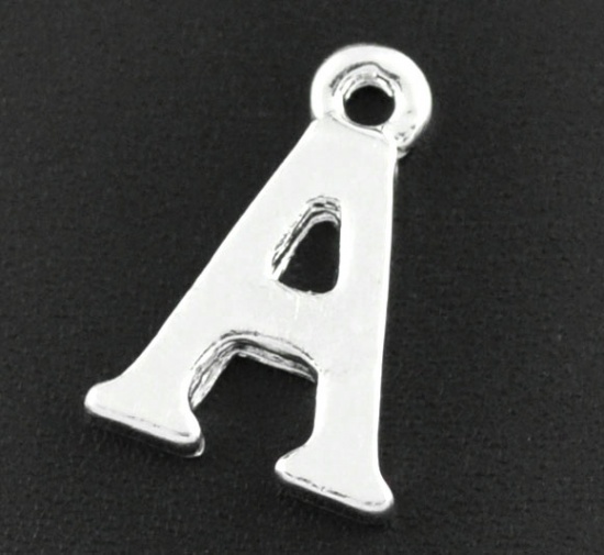 Bild von Zinklegierung Charm Anfangsbuchstaben " A " Versilbert 15mm x 11mm 30 Stück