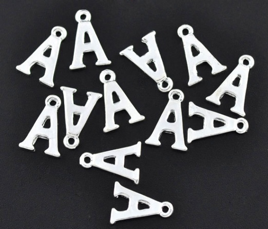 Bild von Zinklegierung Charm Anfangsbuchstaben " A " Versilbert 15mm x 11mm 30 Stück