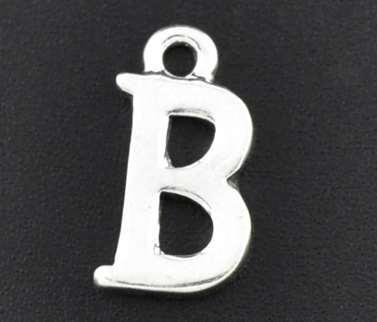 Изображение Цинковый сплав очаровывает Первоначальный алфавит / Letter "B" Silver Plated 16 мм (5/8 ") х 9 мм (3/8"), 30 шт