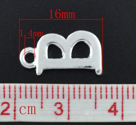 Picture of Zinc Based Alloy Charms Initial Alphabet/ Letter "B" Silver Plated 16mm( 5/8") x 9mm( 3/8"), 30 PCs
