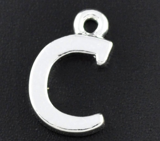 Bild von Zinklegierung Charm Anfangsbuchstaben " C " Versilbert 15mm x 9mm 30 Stück