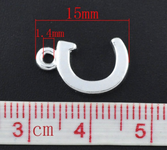 Picture of Zinc Based Alloy Charms Initial Alphabet/ Letter "C" Silver Plated 15mm( 5/8") x 9mm( 3/8"), 30 PCs