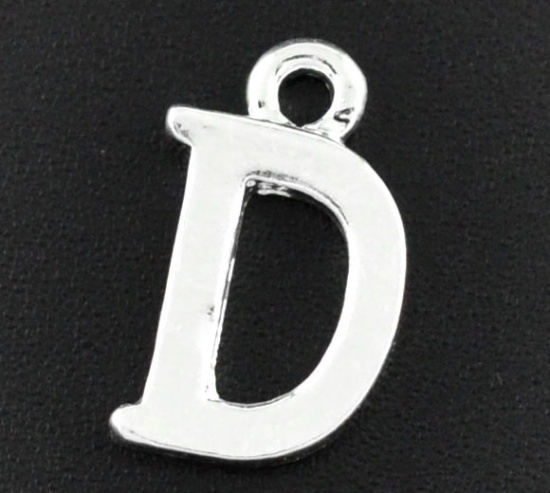Bild von Zinklegierung Charm Anfangsbuchstaben " D " Versilbert 15mm x 9mm 30 Stück