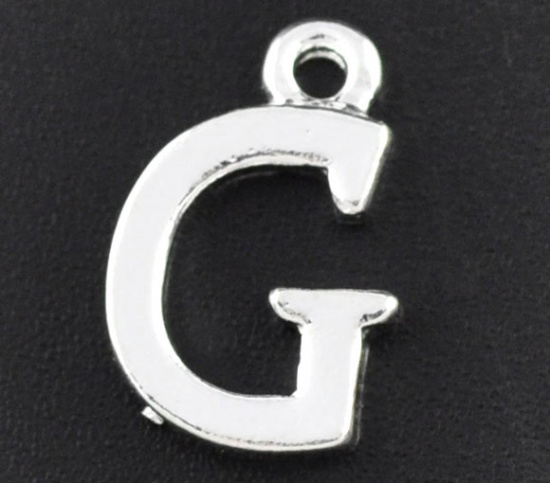 Bild von Zinklegierung Charm Anfangsbuchstaben " G " Versilbert 16mm x 10mm 30 Stück