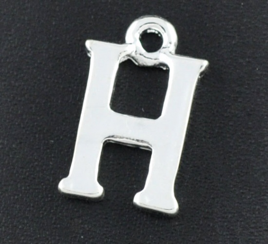 Bild von Zinklegierung Charm Anfangsbuchstaben " H " Versilbert 15mm x 9mm 30 Stück