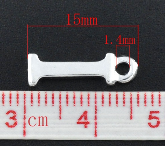 Изображение Цинковый сплав очаровывает Первоначальный алфавит / Буква "I" Посеребренная 15мм (5/8 ") х 5 мм (2/8"), 30 шт