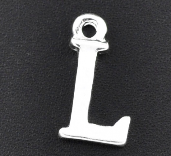 Bild von Zinklegierung Charm Anfangsbuchstaben " L " Versilbert 15mm x 8mm 30 Stück