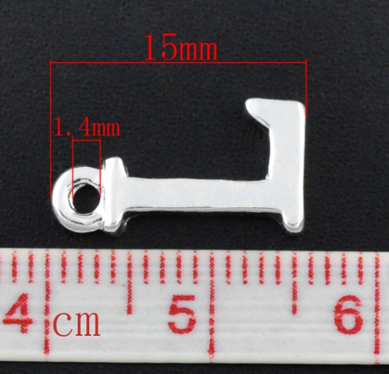 Bild von Zinklegierung Charm Anfangsbuchstaben " L " Versilbert 15mm x 8mm 30 Stück