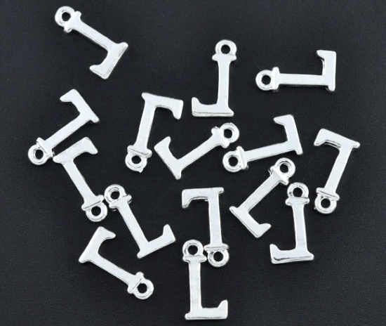 Picture of Zinc Based Alloy Charms Initial Alphabet/ Letter " L " Silver Plated 15mm( 5/8") x 8mm( 3/8"), 30 PCs