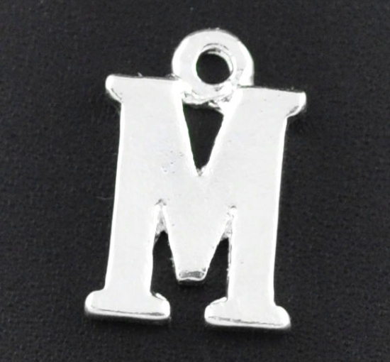 Bild von Zinklegierung Charm Anfangsbuchstaben “M” Versilbert 15x10mm 30 Stück