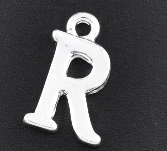 Bild von Zinklegierung Charm Anfangsbuchstaben“R” Versilbert 16x9mm 30 Stück