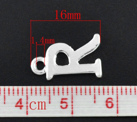 Picture of Zinc Based Alloy Charms Initial Alphabet/ Letter " R " Silver Plated 16mm( 5/8") x 9mm( 3/8"), 30 PCs