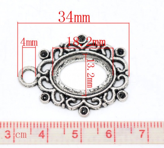 亜鉛合金 台座付 ペンダント 楕円形 銀古美 ( 18mmx13mmに合う) ( ss8ポイントバック・ラインストーンに合う) 34mm x 26mm、 3 個 の画像
