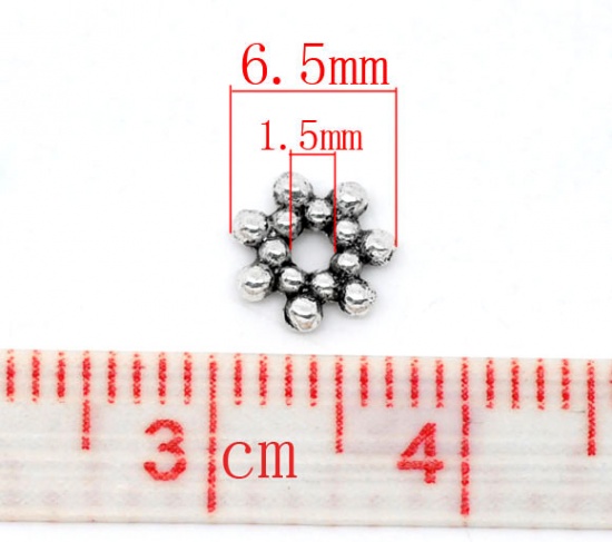 Picture of Zinc Based Alloy Spacer Beads Flower Antique Silver Color About 6.5mm x 6.5mm, Hole: Approx 1.5mm, 1 Kilogram(about 5714 PCs)