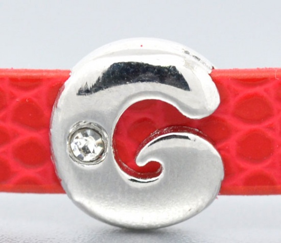 Picture of Zinc Based Alloy Slide Beads Alphabet/ Letter "G" Silver Tone Rhinestone Smooth 12x11mm(4/8"x3/8"), 20 PCs