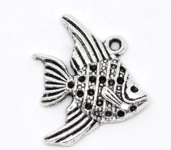 Picture of Antique Silver Color Fish Charm Pendants 21x19mm, sold per packet of 30